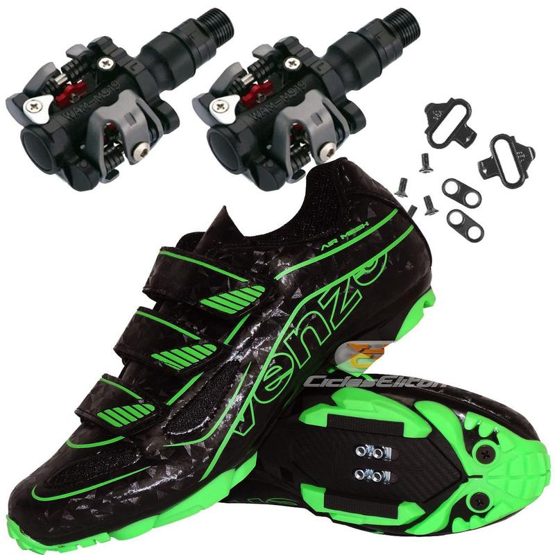 ヘルヴァボス Sapatilha mtb venzo vsx evo preto/verde + pedal m919 - VENZO